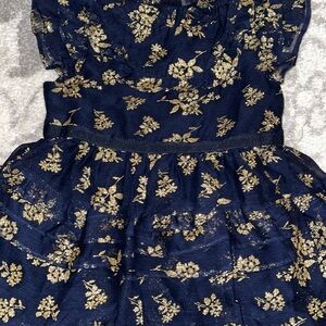 Navy Blue Dress with Gold Floral Pattern